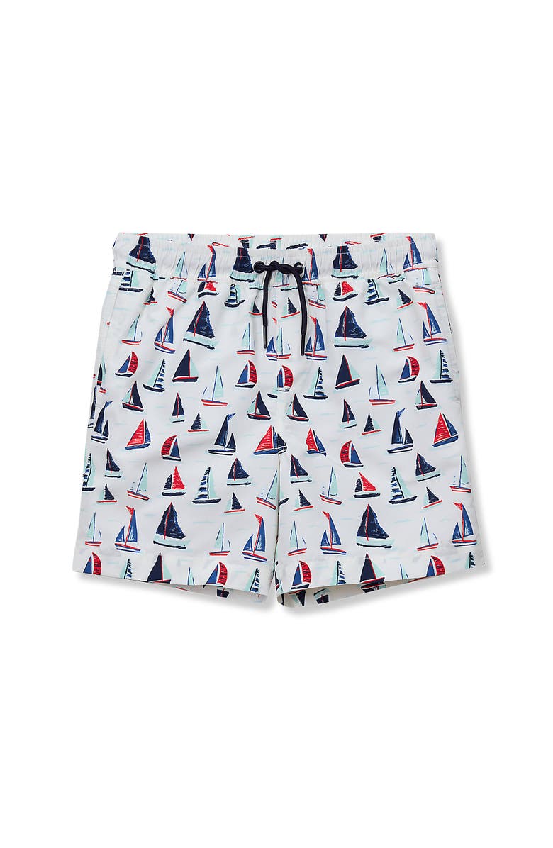 Lands' End Boys Slim Printed Volley Swim Trunks, Main, color, Sailboats/White