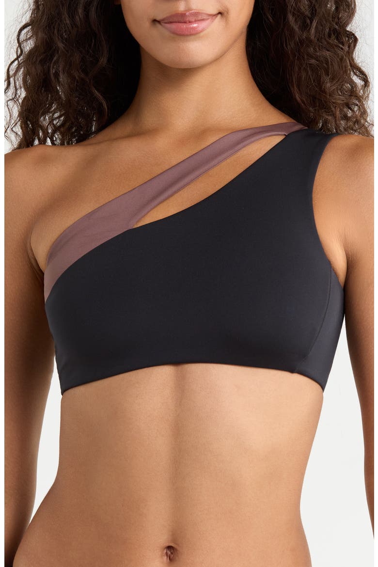 Playa One-Shoulder Bikini Top, Main, color, JET / STORMY