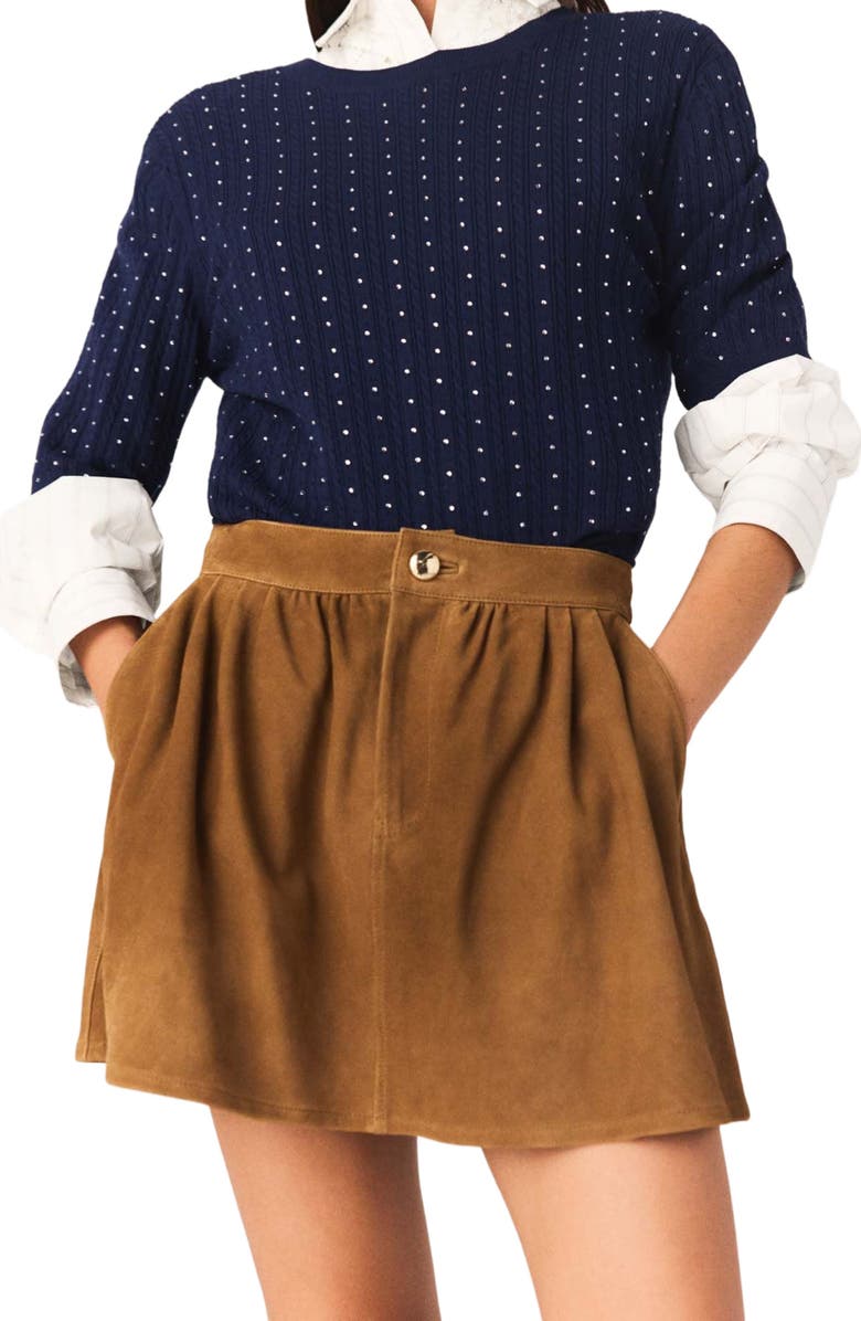 maje Short suede skirt, Alternate, color, Camel