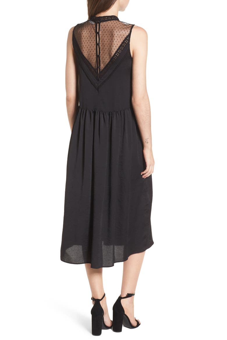 Mesh Panel Midi Dress, Alternate, color, BLACK