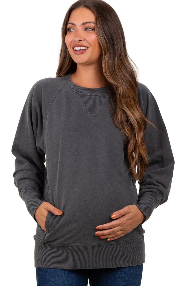 PinkBlush Vintage Wash French Terry Pullover, Alternate, color, Charcoal Grey