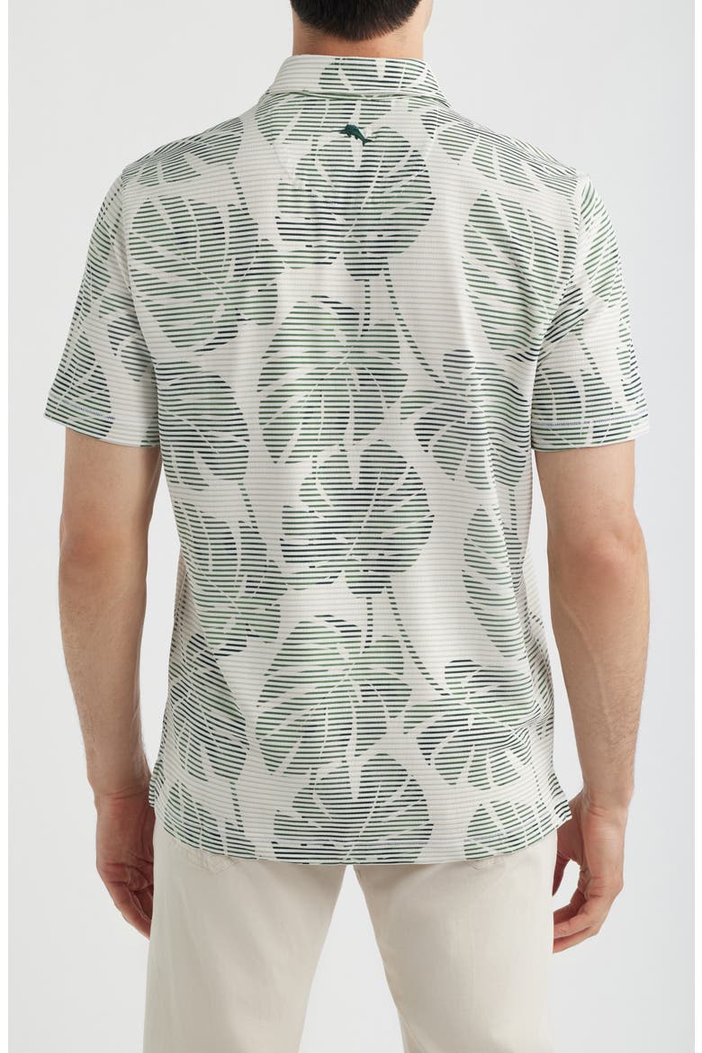 Costa Wave Monstera Mash Seersucker Stripe IslandZone® Short Sleeve Button-Up Shirt, Alternate, color, DARK JADE