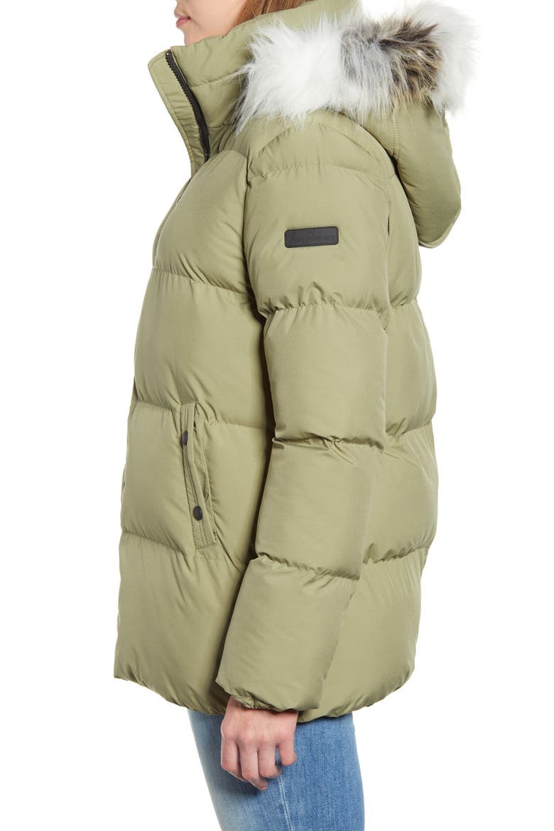 Water Repellent Faux Fur Trim Puffer Jacket, Alternate, color, GREEN