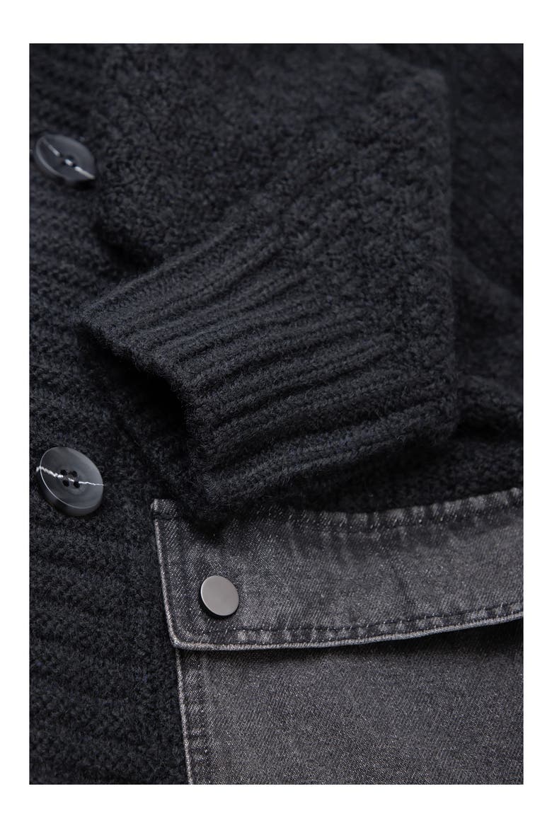 Mixed Media Denim Knit Cardigan, Alternate, color, BLACK