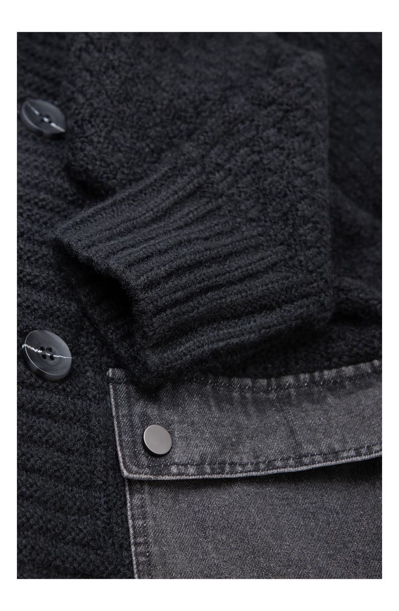 SAACHI Mixed Media Denim Knit Cardigan, Alternate, color, Black