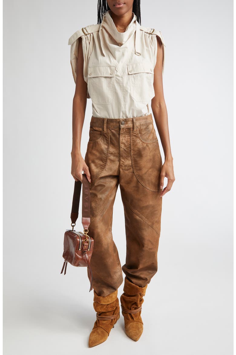 Kelvina Faux Leather Pants, Alternate, color, TABACCO