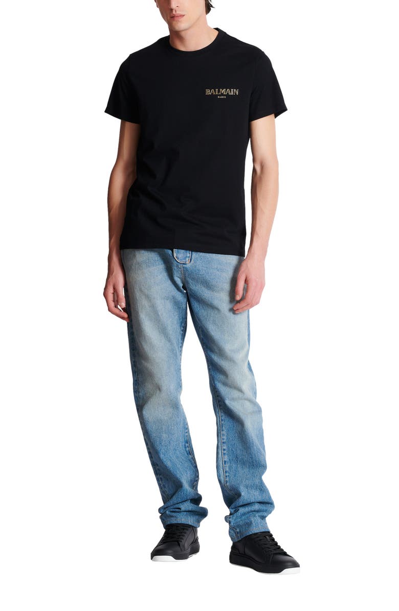 Balmain T-Shirt With Vintage Gel Balmain Logo, Alternate, color, Gold