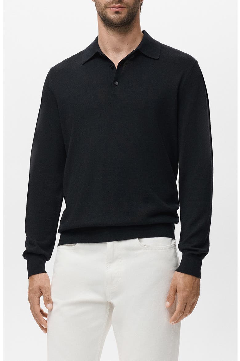 Wool Sweater Polo, Main, color, BLACK