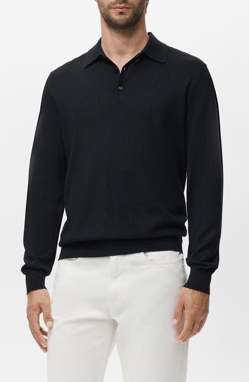 Mango Wool Sweater Polo In Black