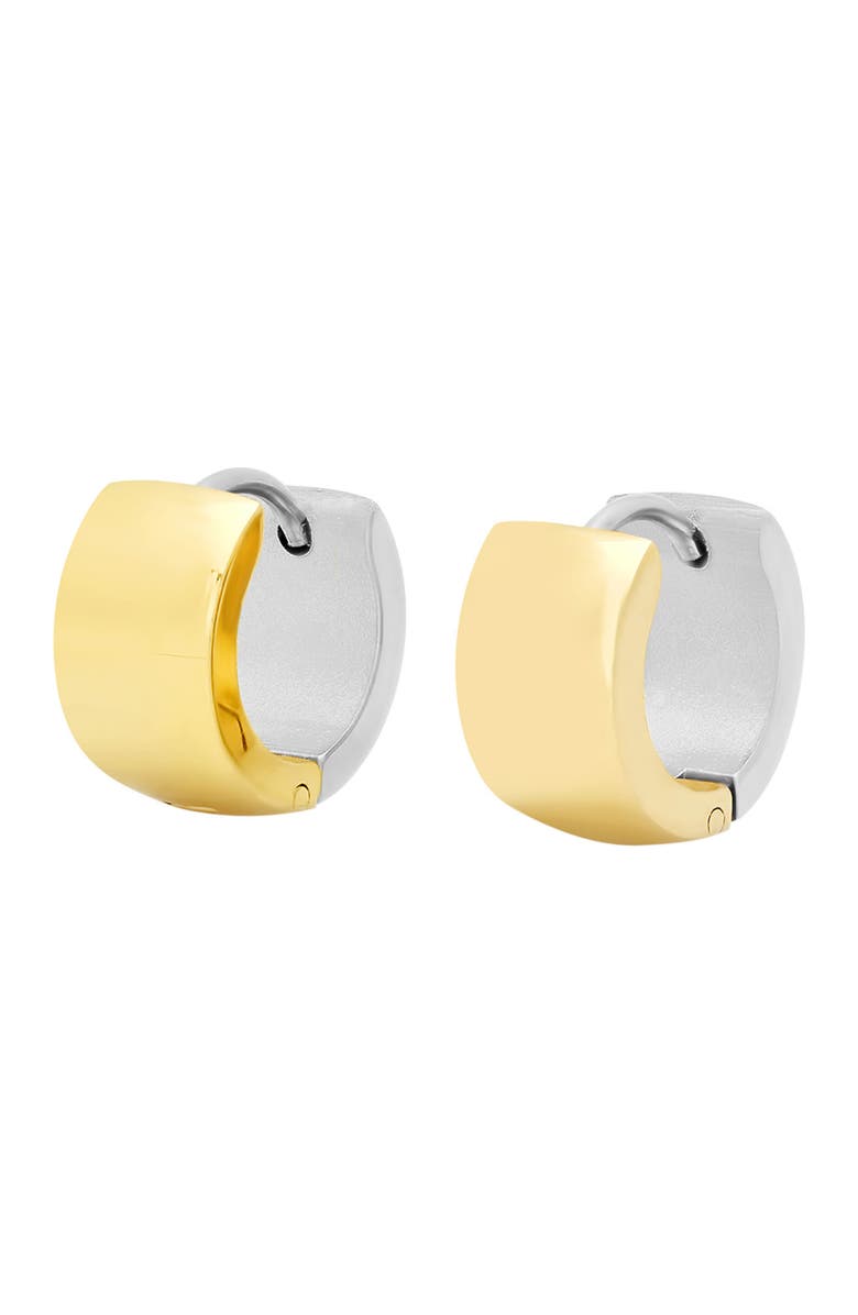 HMY JEWELRY Two-Tone Stainless Steel Huggie Hoop Earrings, Alternate, color, Two Tone