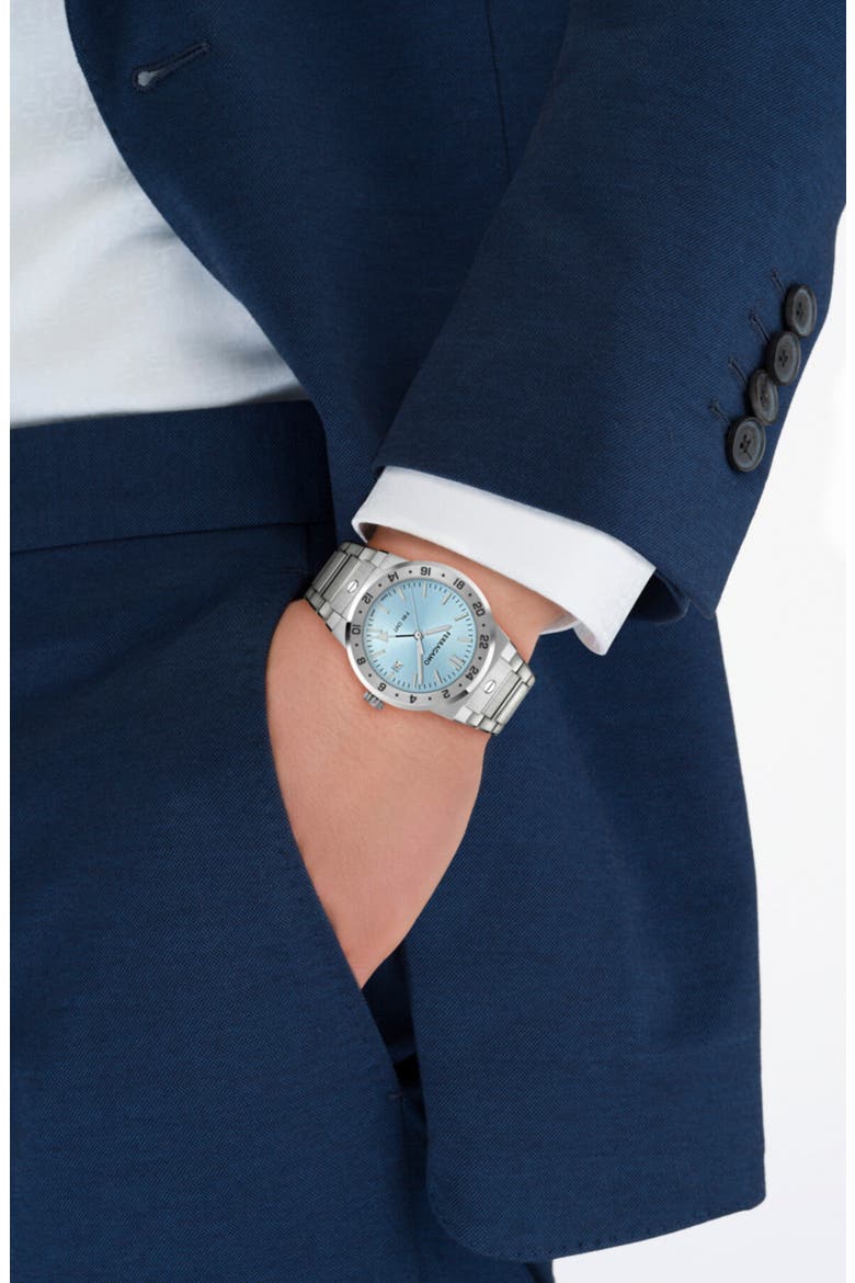F-80 Classic GMT Bracelet Watch, 41mm, Alternate, color, STAINLESS  STEEL AQUA