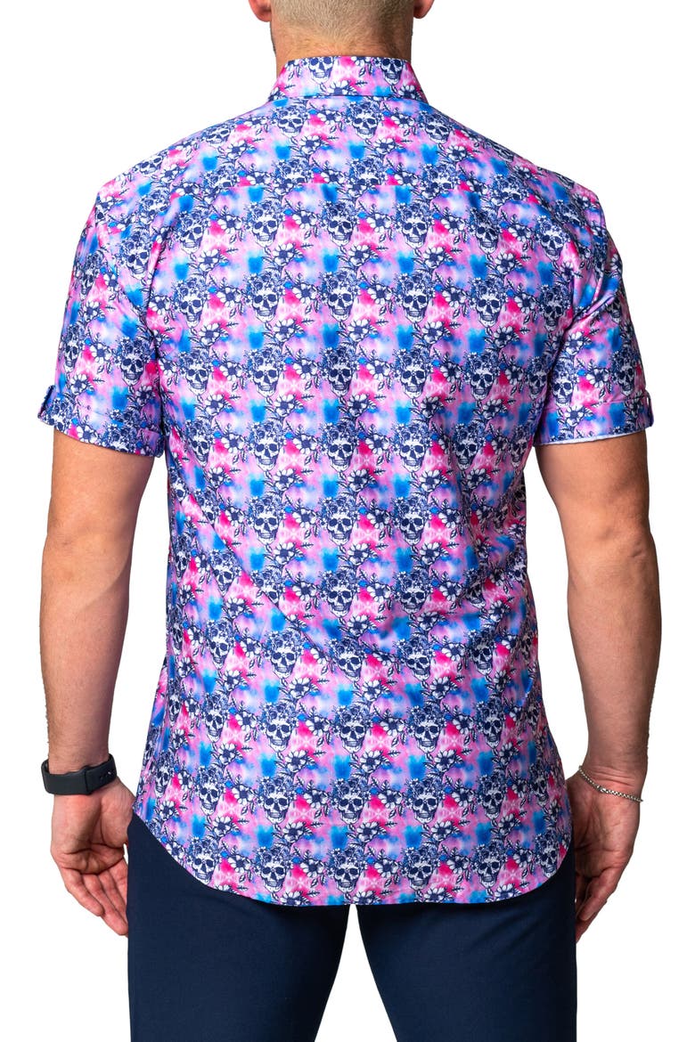 Galileo Flower Skull Regular Fit Short Sleeve Button-Up Shirt, Alternate, color, PINK