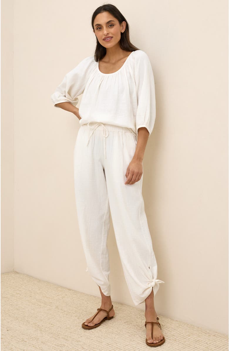 Pact Organic Cotton Coastal Double Gauze Split Hem Pant, Alternate, color, Sea Salt