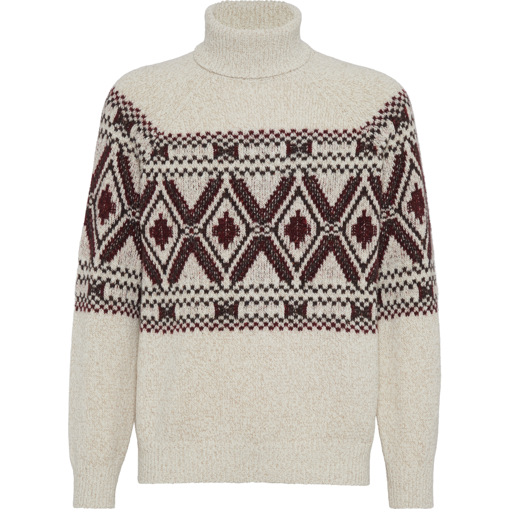 Brunello Cucinelli Geometric Jacquard Turtle Neck Pullover