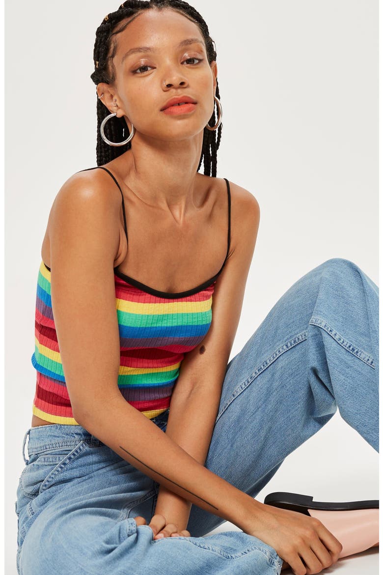 Rainbow Stripe Camisole Top, Alternate, color, RED MULTI