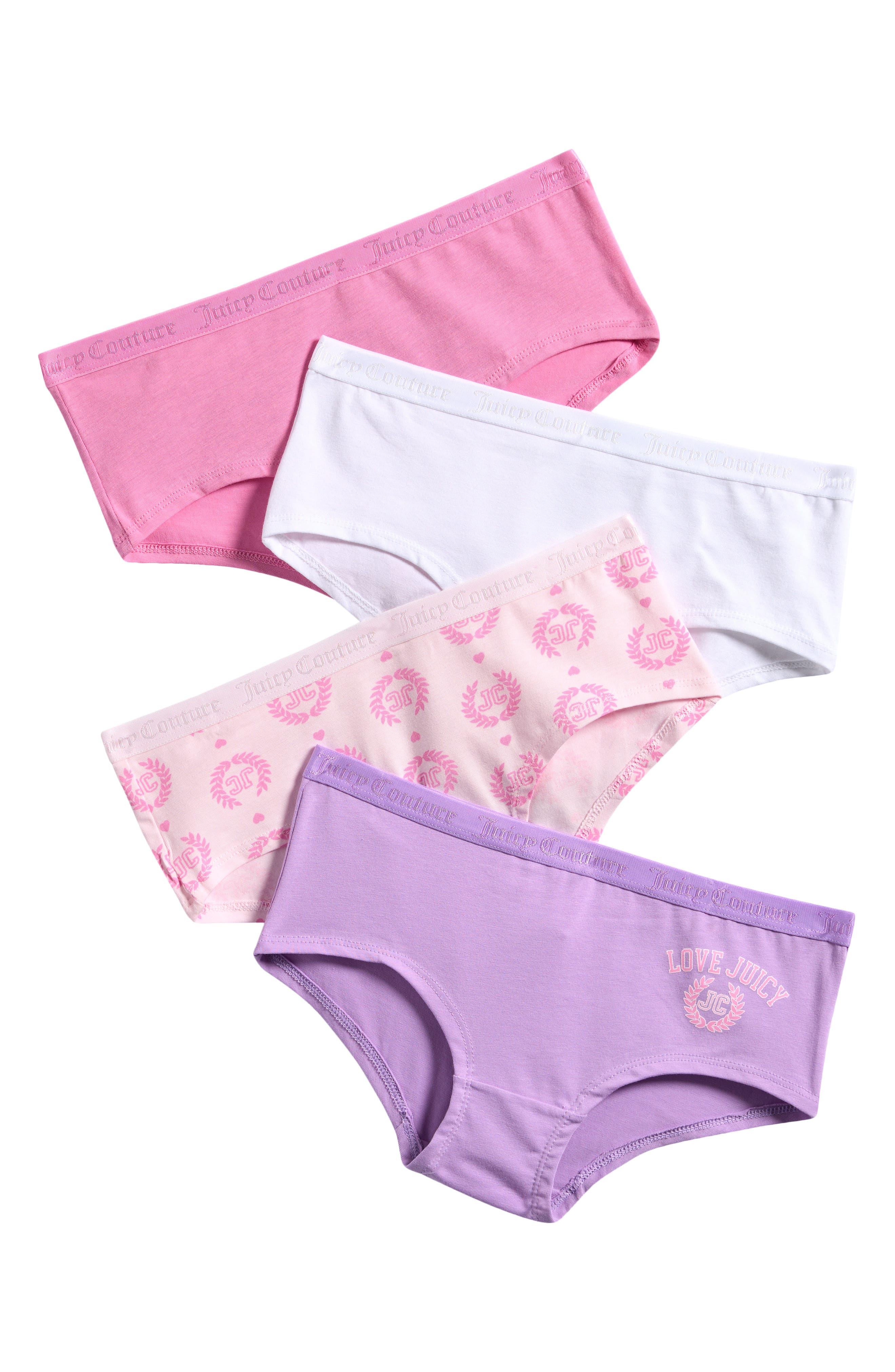 Juicy Couture Kids' Assorted 4-Pack Stretch Cotton Boyleg Briefs