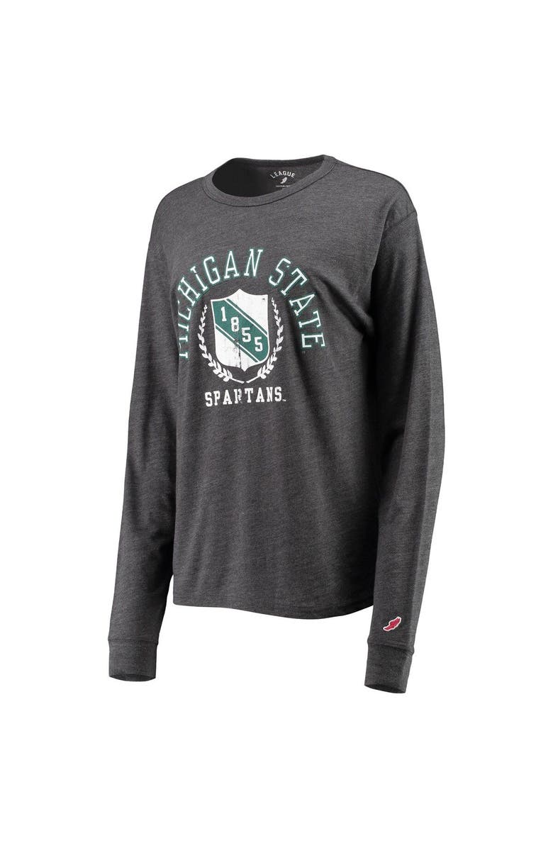 LEAGUE COLLEGIATE WEAR Women's League Collegiate Wear Heathered Black Michigan State Spartans Seal Victory Falls Oversized Tri-Blend Long Sleeve T-Shirt, Alternate, color, 