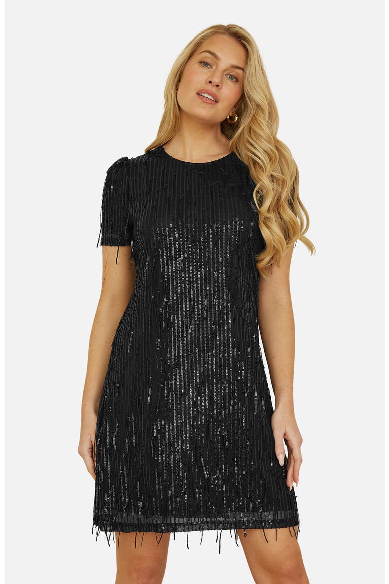 Dripping Sequin Tunic Dress, Alternate, color, Black
