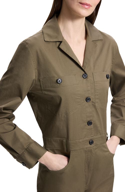 Theory Js Patto Long Sleeve Stretch Cotton Jumpsuit In Dark Olive