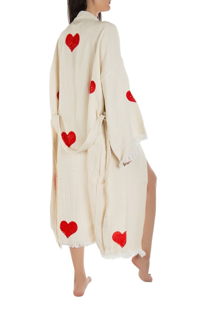 Linda - Red Hearts Handmade Cotton Robe Cover-Up, Alternate, color, Off-White