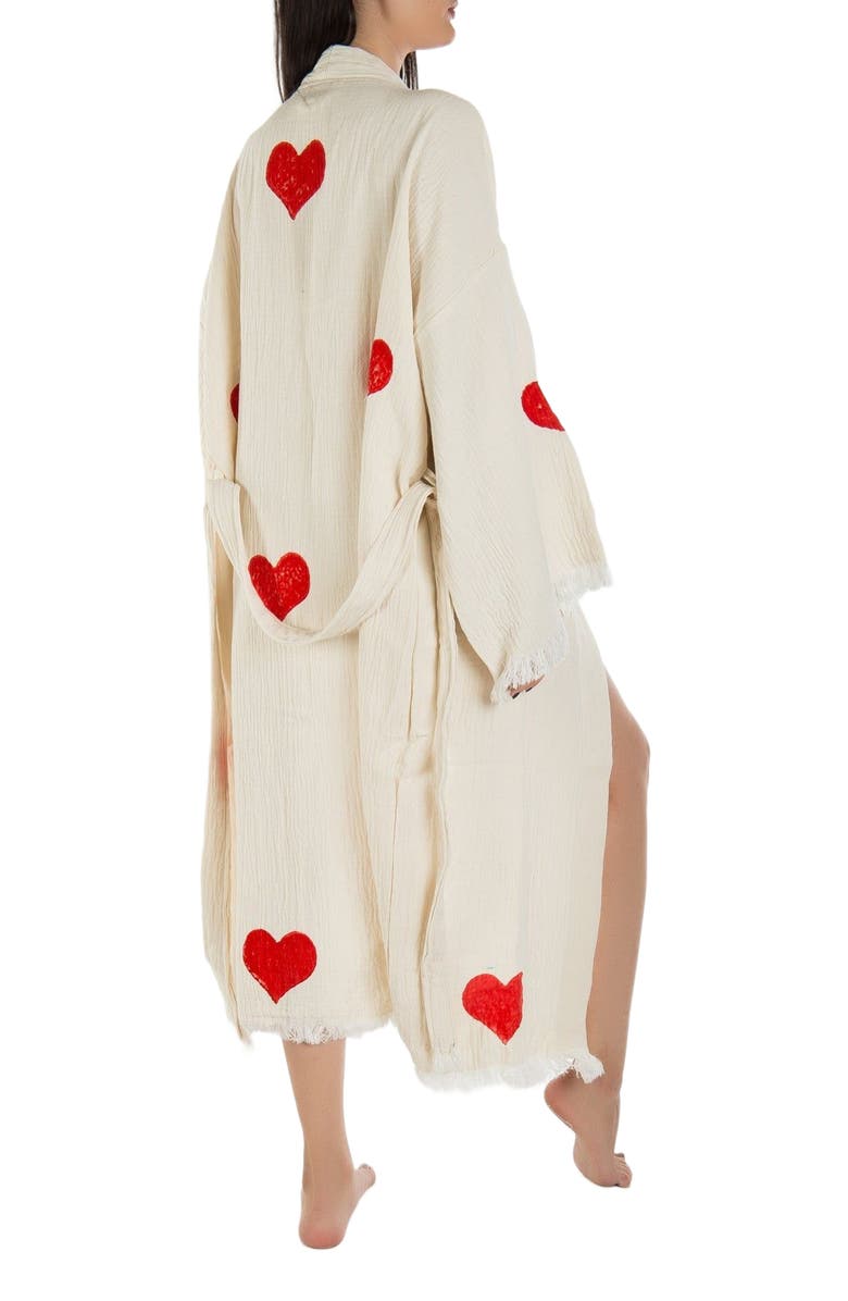 Forever & Always Shoes Linda - Red Hearts Handmade Cotton Robe Cover-Up, Alternate, color, Off-White