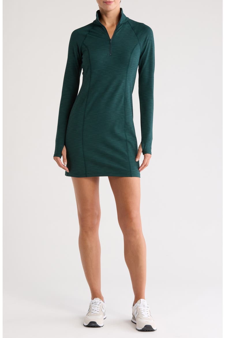 Westside Long Sleeve Ribbed Minidress, Main, color, MIDNIGHT GREEN HEATHER RIB