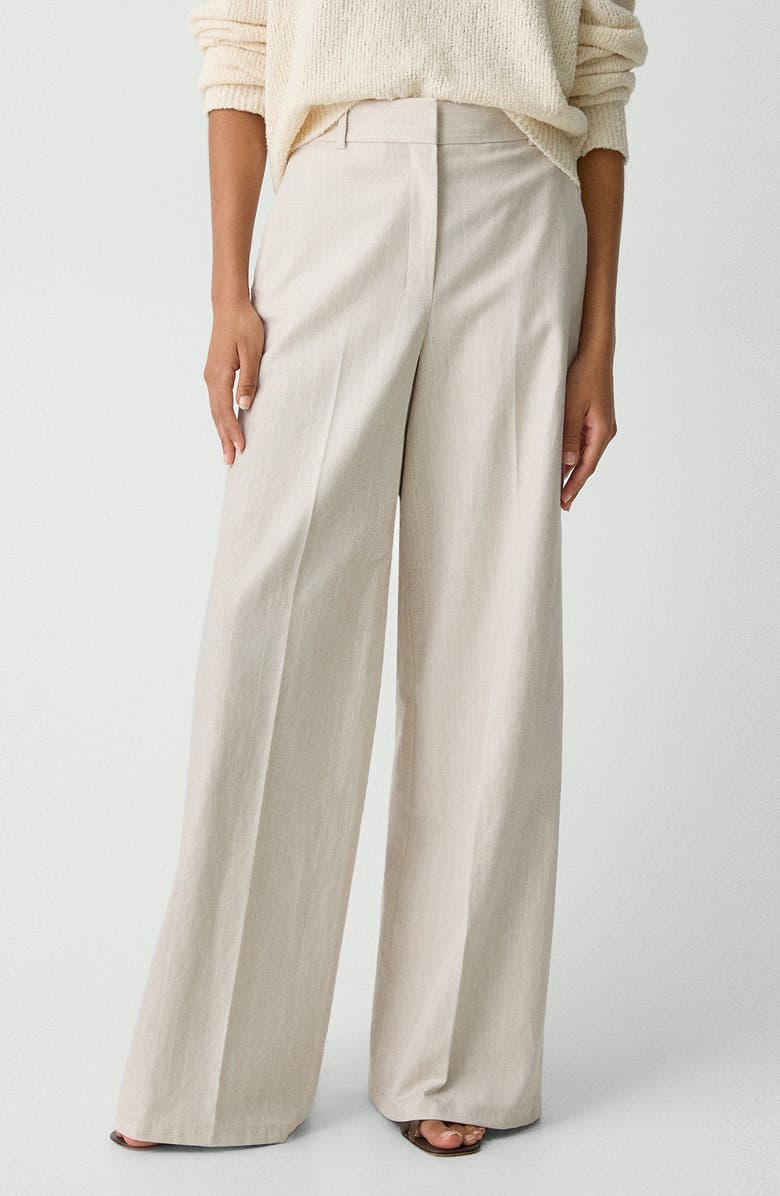 Theory Stripe Stretch Cotton & Linen Wide Leg Pants, Main, color, Sand Multi