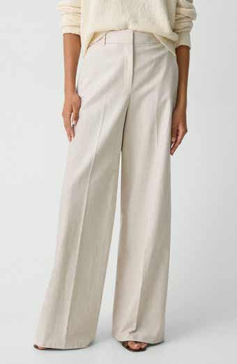Theory Stripe Stretch Cotton & Linen Wide Leg Pants