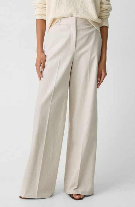 Theory Stripe Stretch Cotton & Linen Wide Leg Pants