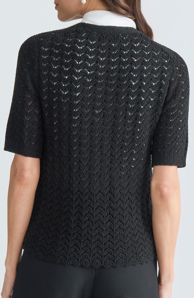 KASPER Texture Stitch Short Sleeve Cardigan, Alternate, color, 