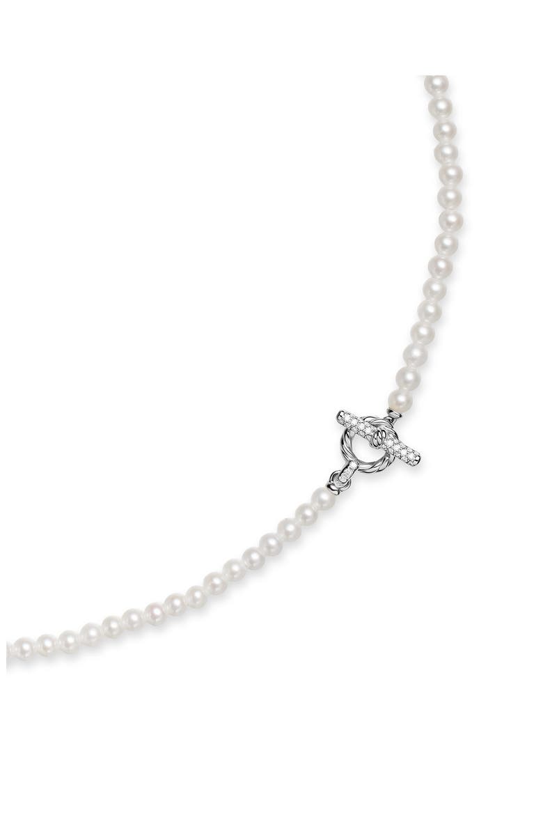 Freshwater Pearl Classics Petite Toggle Necklace in Sterling Silver with Diamonds, 3mm, Alternate, color, SILVER PAVE