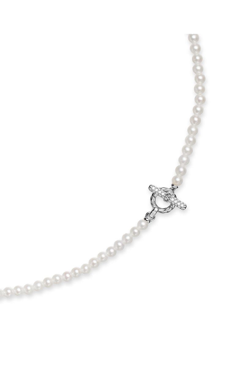 David Yurman Freshwater Pearl Classics Petite Toggle Necklace in Sterling Silver with Diamonds, 3mm, Alternate, color, Silver Pave