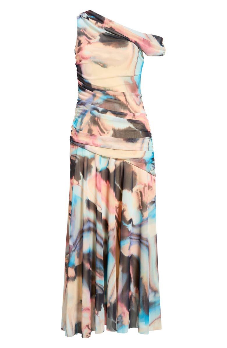 Steve Madden Deni Abstract Print One-Shoulder Maxi Dress, Main, color, Desert Pink