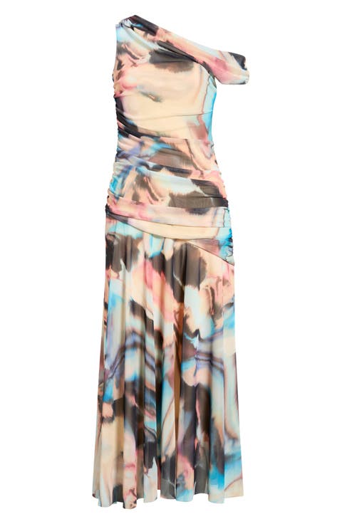 Deni Abstract Print One-Shoulder Maxi Dress
