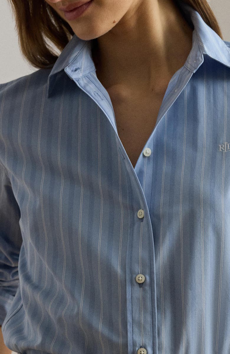Lauren Ralph Lauren Stripe Cotton Broadcloth Button-Up Shirt, Alternate, color, Blue/ White Multi