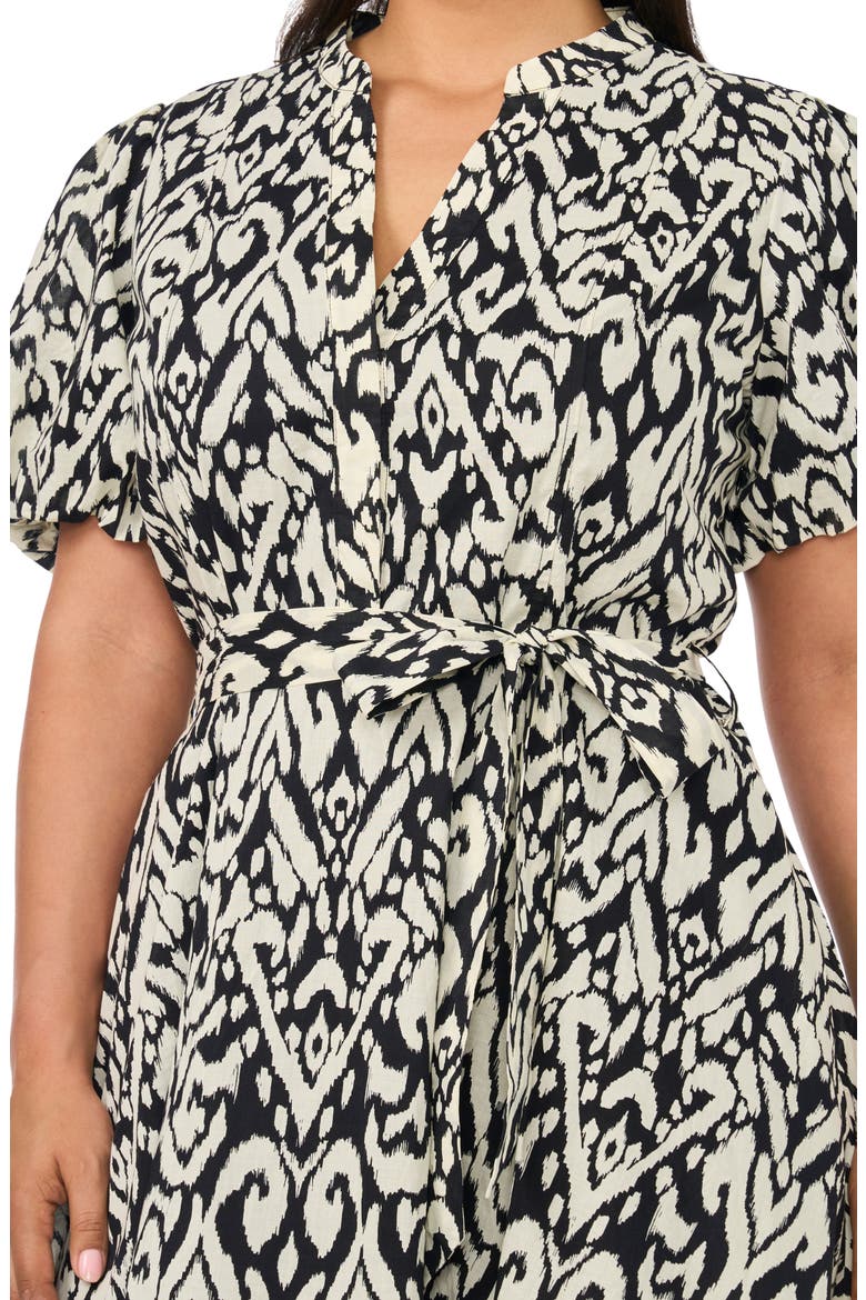 Ikat Print Puff Sleeve A-Line Minidress, Alternate, color, RICH BLACK