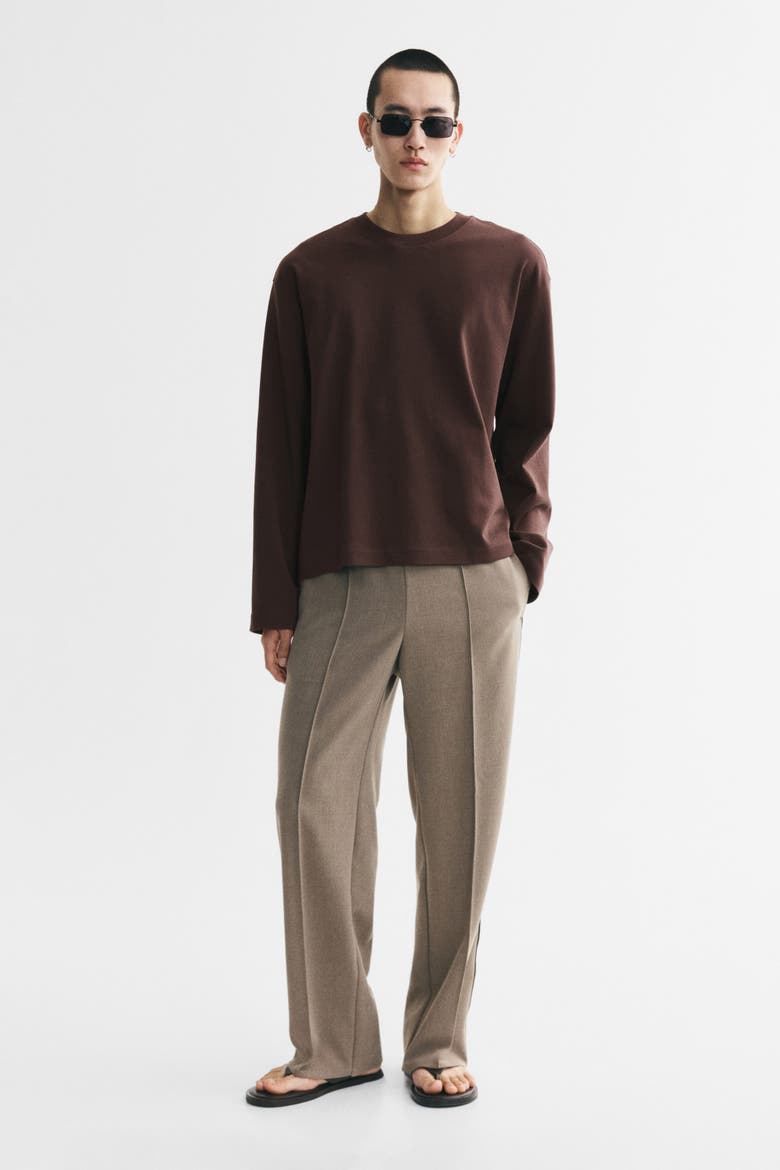 Relaxed-fit Long-sleeved Interlock Cotton T-shirt, Alternate, color, Dark brown