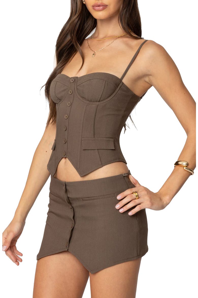 Ellis Waistcoat Corset Top, Alternate, color, BROWN