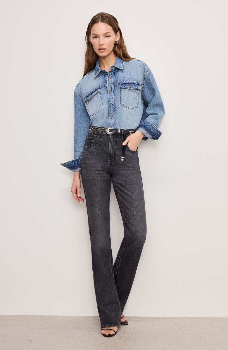 Good American Structured Denim Shirt, Alternate, color, 