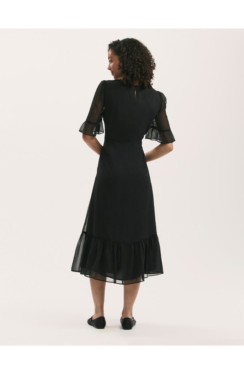 Finery London Jennifer Short Sleeve Chiffon Midi Dress, Alternate, color, Black