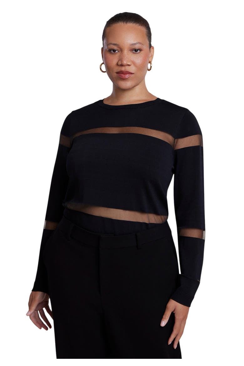Sheer Stripe Sweater (plus), Main, color, BLACK ONYX