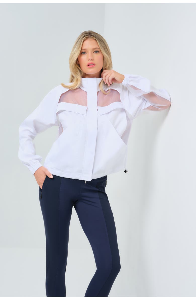 Anatomie Crystal Stretch Poplin & Organza Jacket, Main, color, White