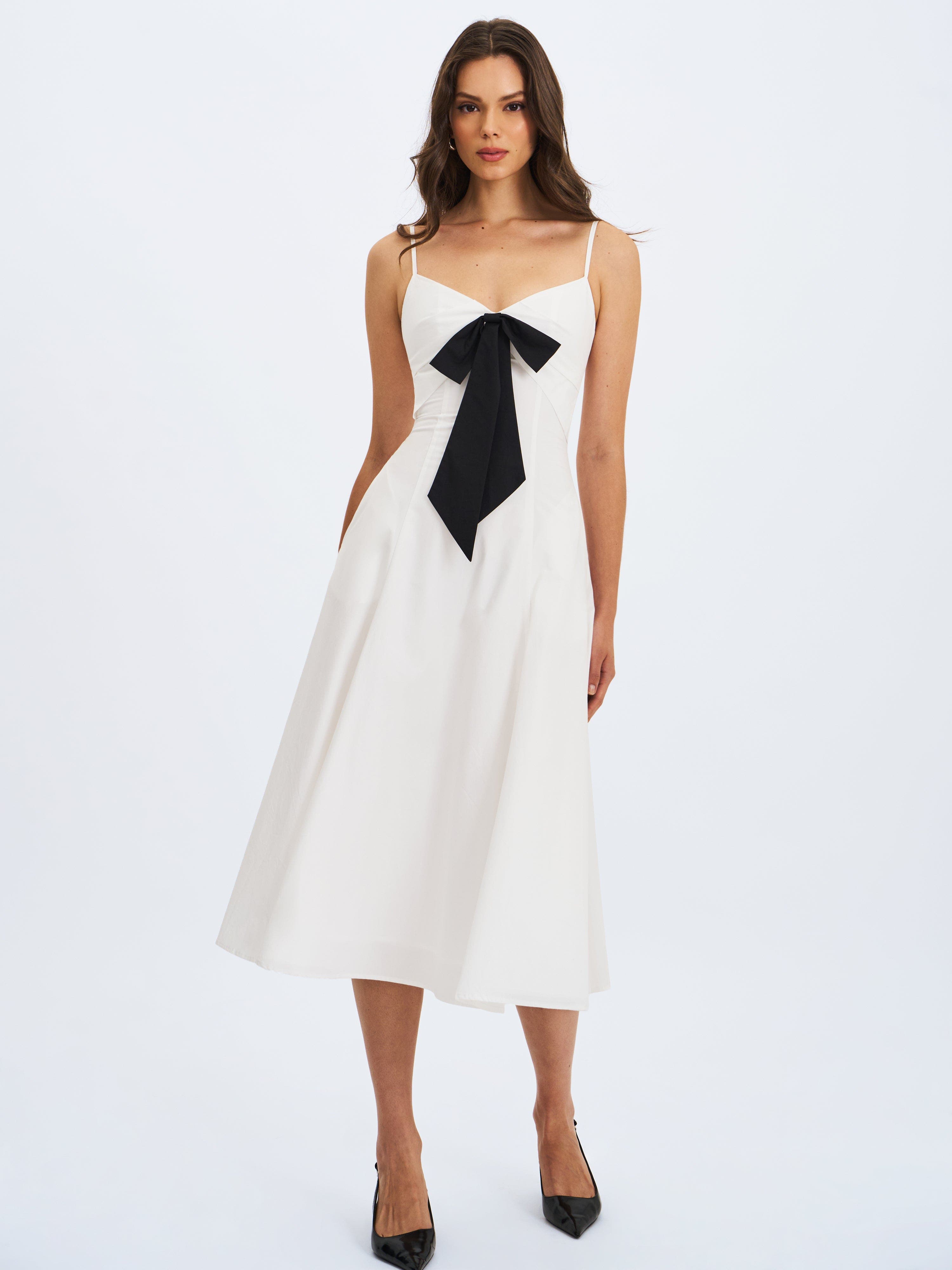 Corinne Poplin Flared Maxi Dress with Removable Bow - image 2