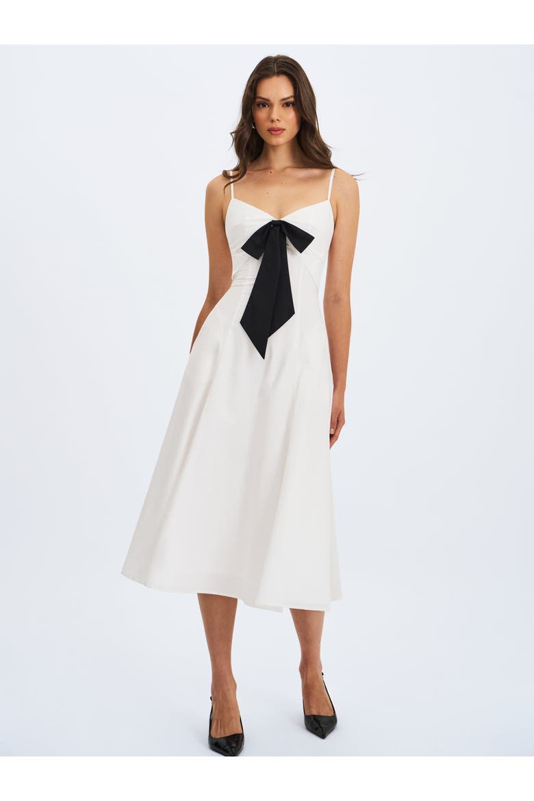 Corinne Poplin Flared Maxi Dress with Removable Bow, Alternate, color, White