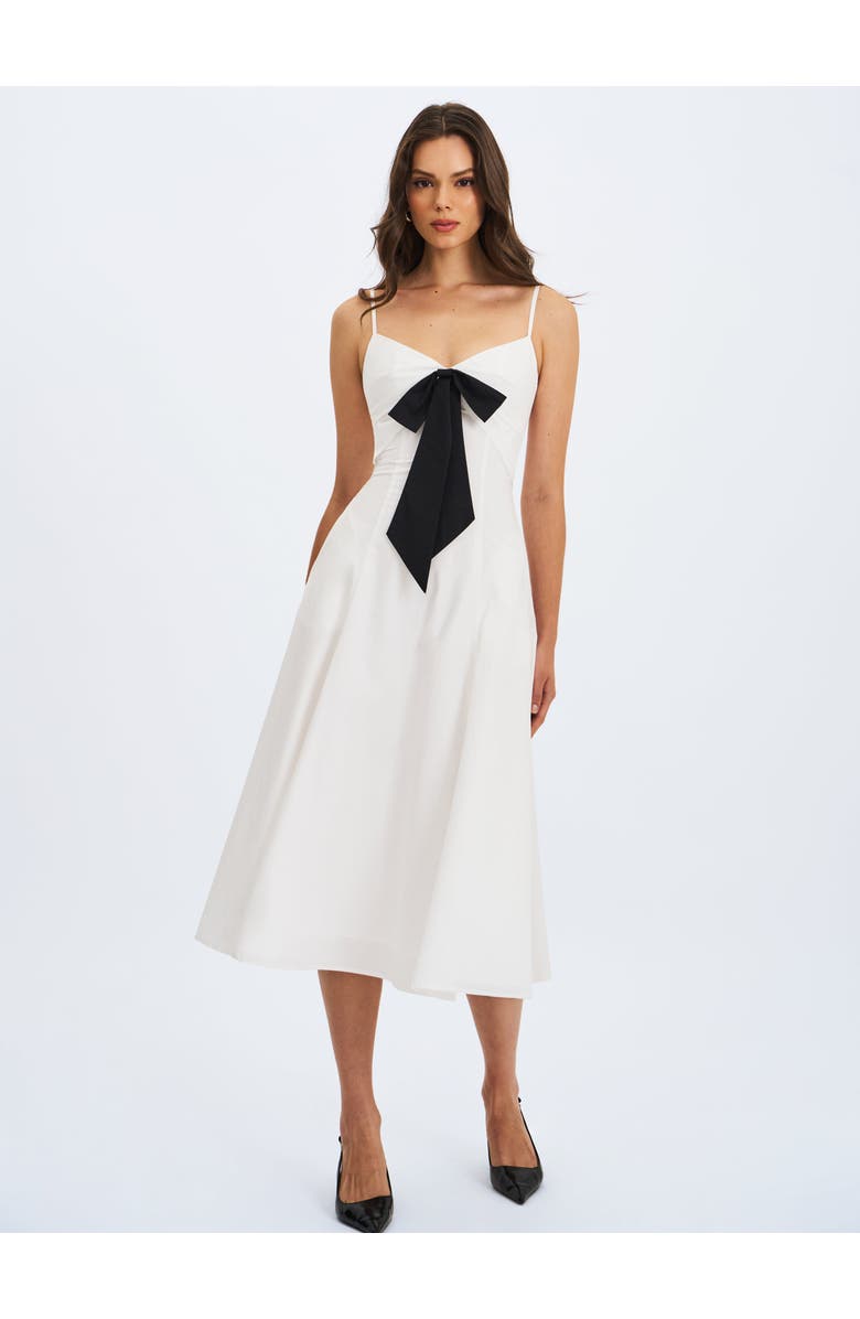 Miss Circle Corinne Poplin Flared Maxi Dress with Removable Bow, Alternate, color, White