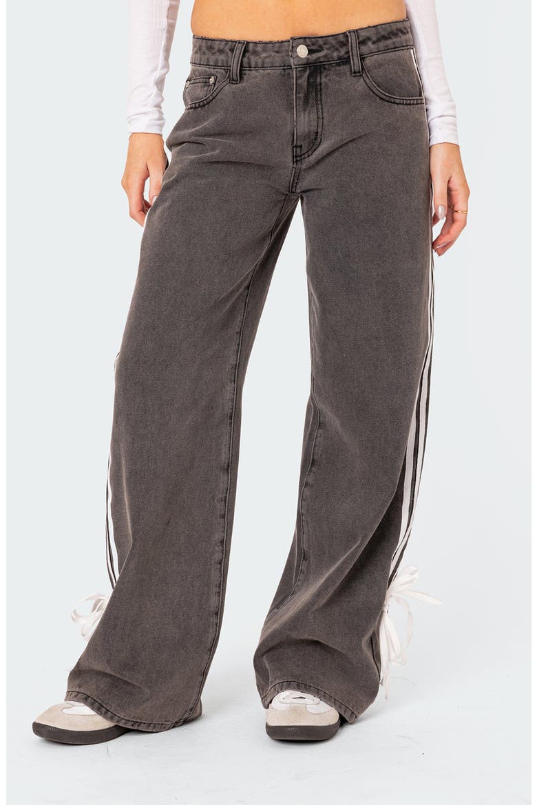 Ribbon Stripe Washed Low Rise Wide Leg Jeans, Main, color, DARK-GRAY