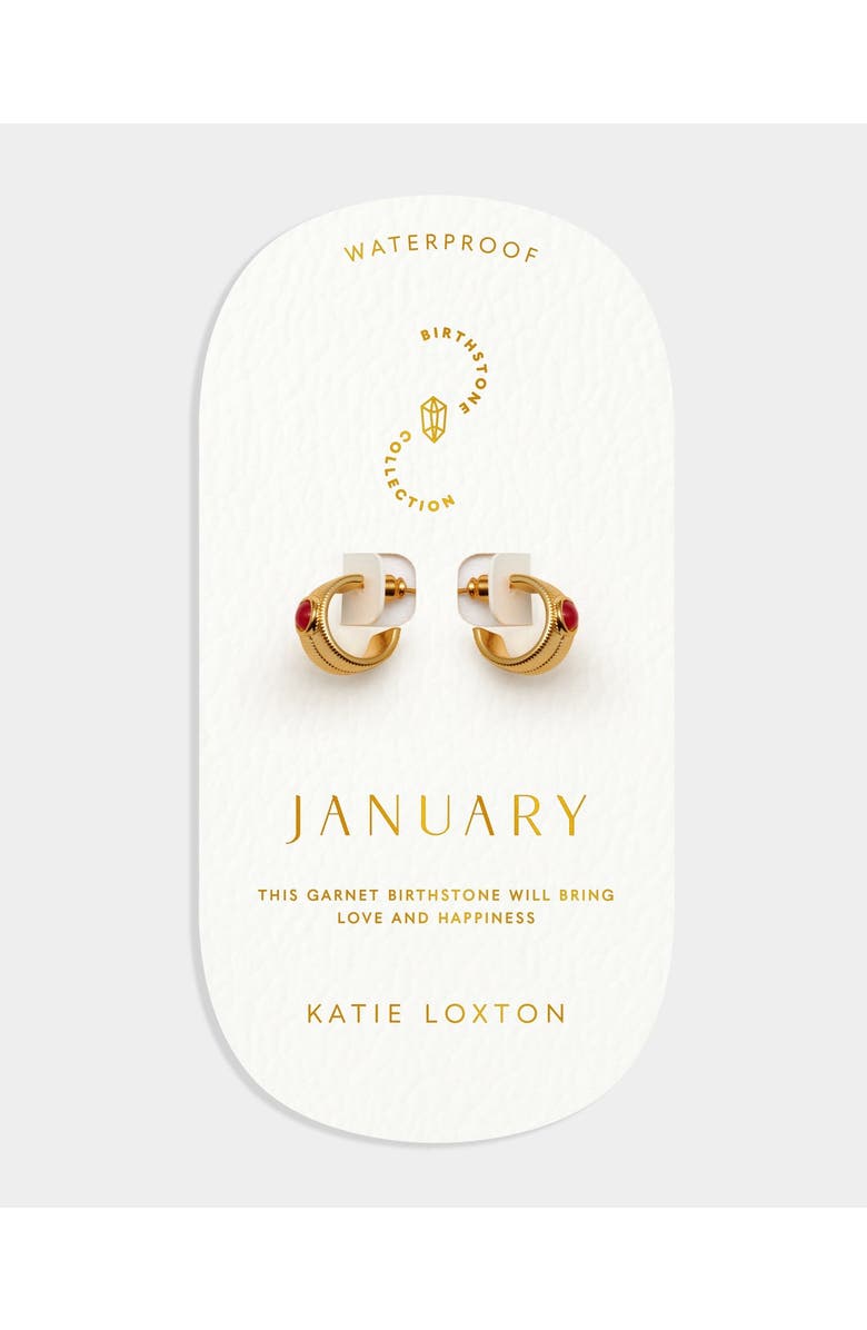 Katie Loxton 'January' Waterproof Gold Birthstone Hoop Earrings, Alternate, color, January