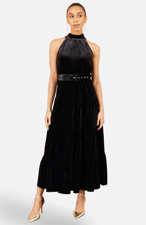 Velvet Halter Midi Dress