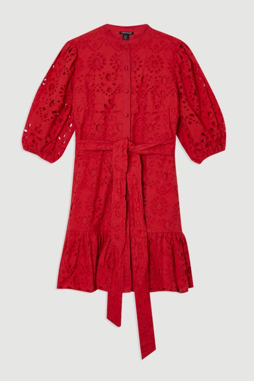 Karen Millen Woven Tie Waist Mini Dress In Red