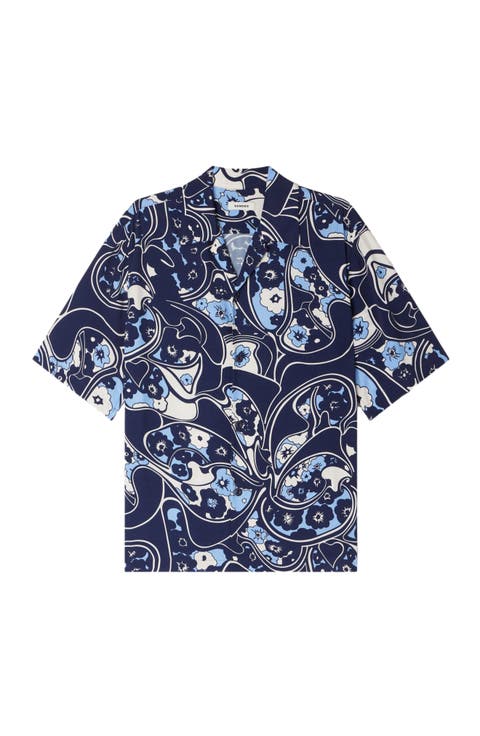 Loose-fit print shark collar shirt
